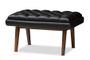 Annetha Mid-Century Modern Black Faux Leather Upholstered Walnut Finished Wood Ottoman